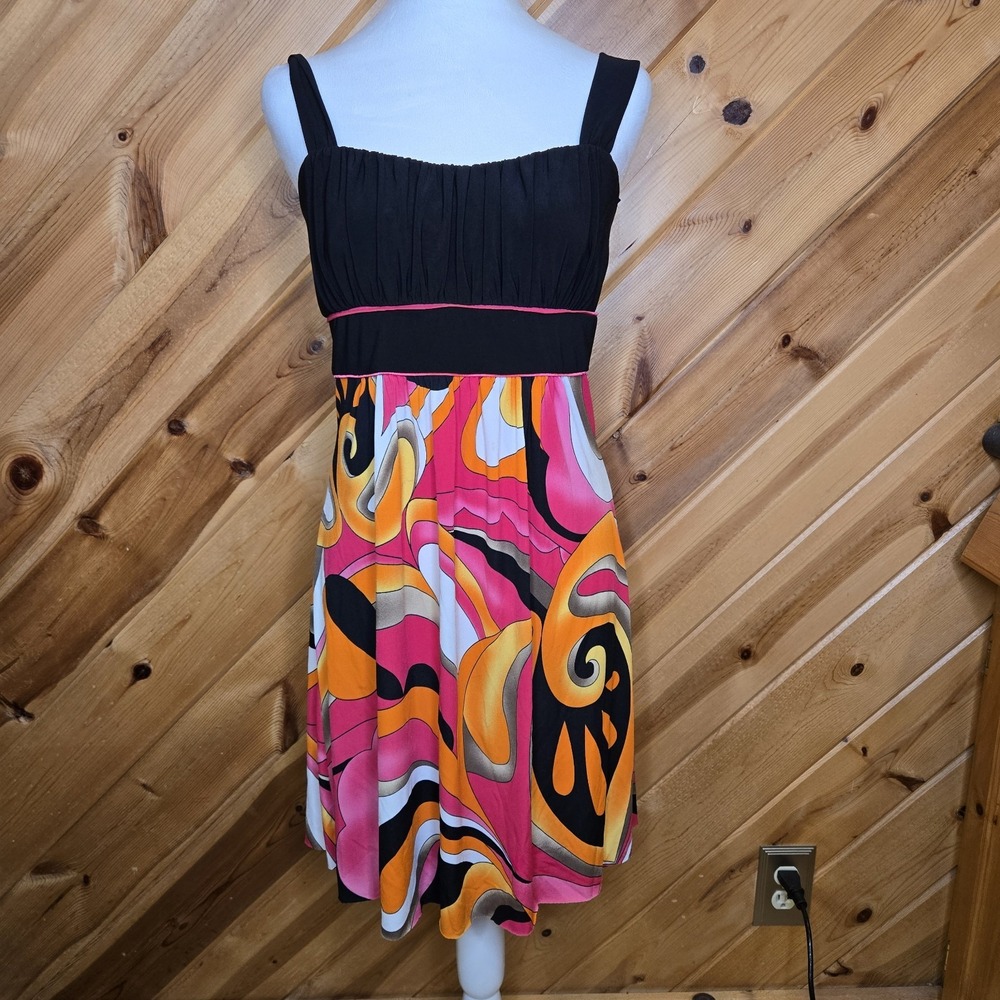 Vtg Y2K Taboo Babydoll Dress Bright Geometric‎ Fairy Grunge Junior Large